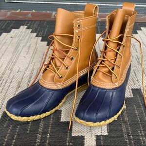 L.L. Bean Navy and Tan Bean Boots